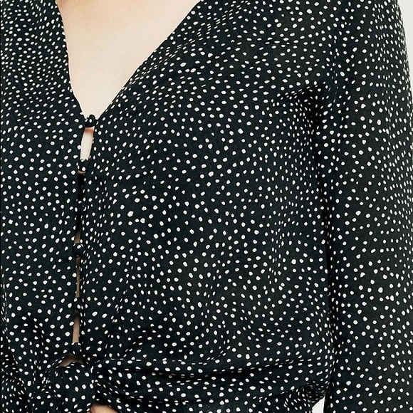 Silence + Noise Polka Dot Tie-Front Button Blouse - Picture 3 of 6